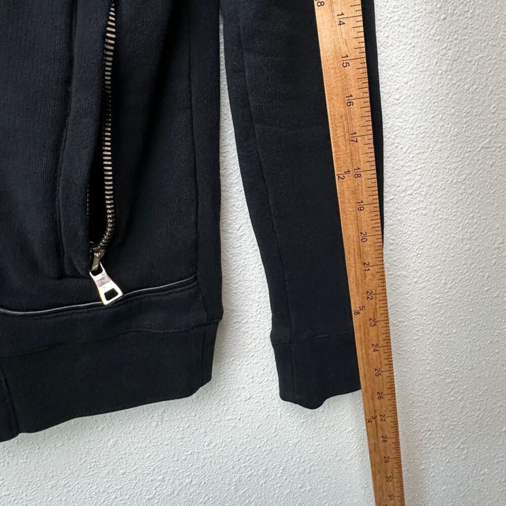 FUC Balmain Black Moto Hoodie Jacket Quilted Leather Shoulder Zip Sweatshirt M - Picture 15 of 15